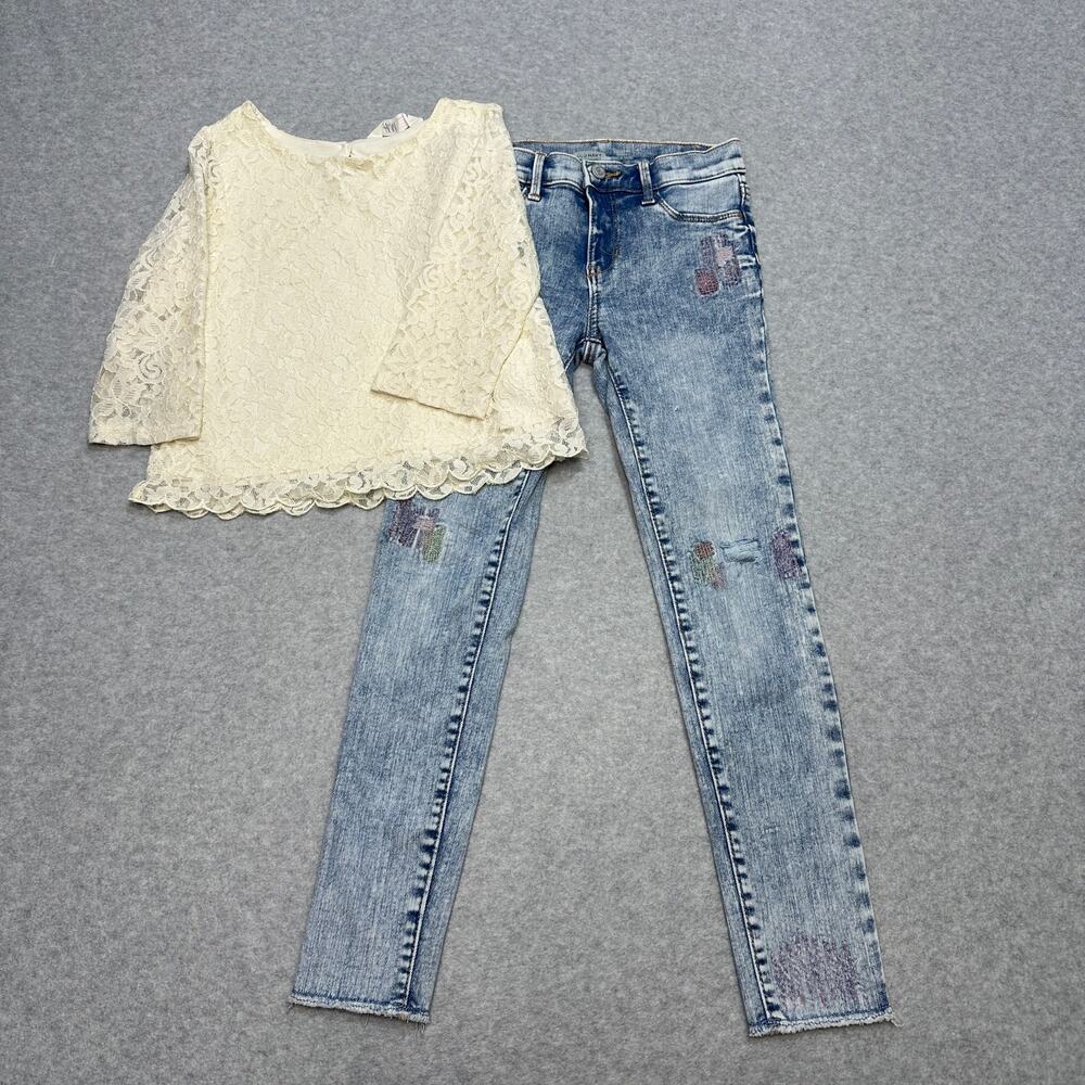 Bundle Girls L H&M White Lace Long Sleeve Top Old Navy Ballerina Jeggings Jeans